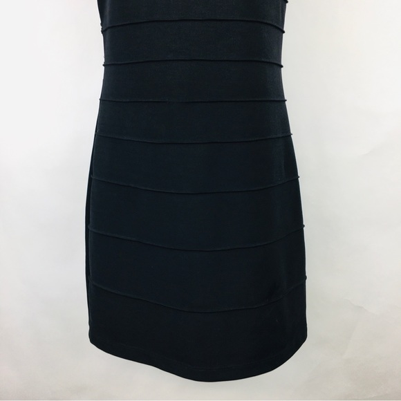 Vintage Peep Bodycon Little Black Cocktail Dress size Large Sheer Back Beading - Picture 3 of 13